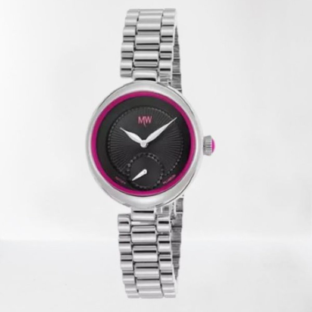 NEW Matthew Williamson Silver & Black Round Women's Quartz Watch LBM36001-04